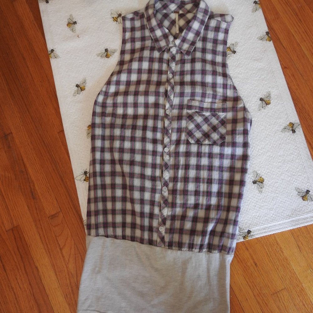 Free People Plaid Long Top Sz Large...C725 - Picture 1 of 6